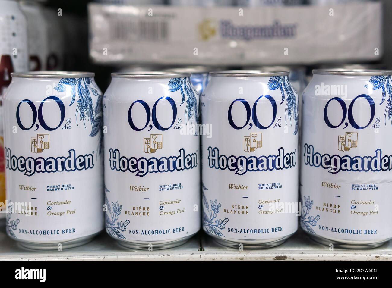 Tyumen, RussiaOctober 11, 2020 nonalcoholic beer hoegaarden in