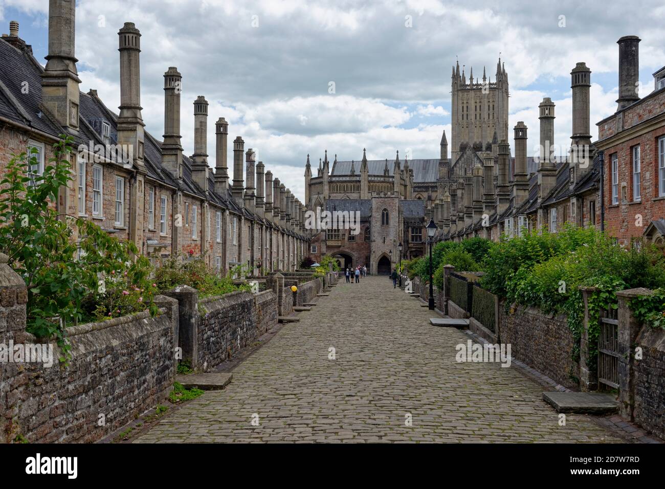 Wells Cathedral from Vicars' Close, Wells, Somerset, England, UK Stock Photo