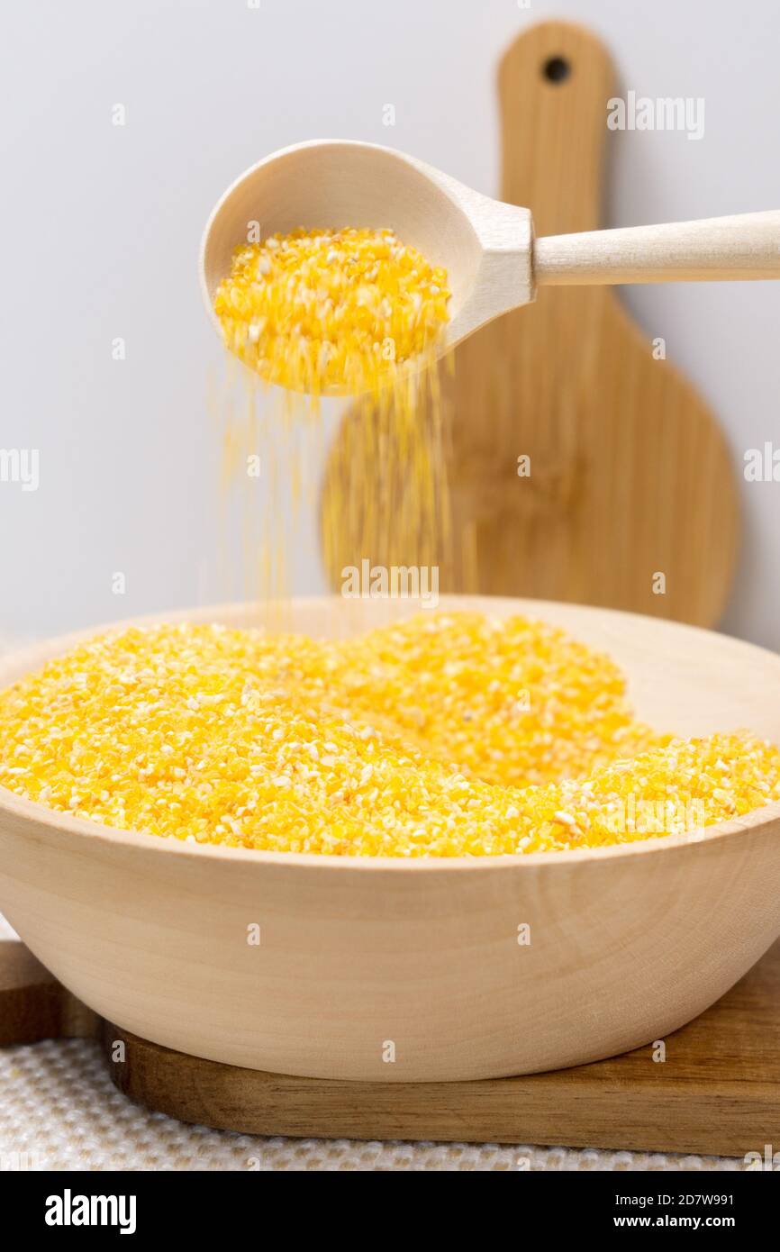 Dry Corn grits. The concept of the production of cereals from grain