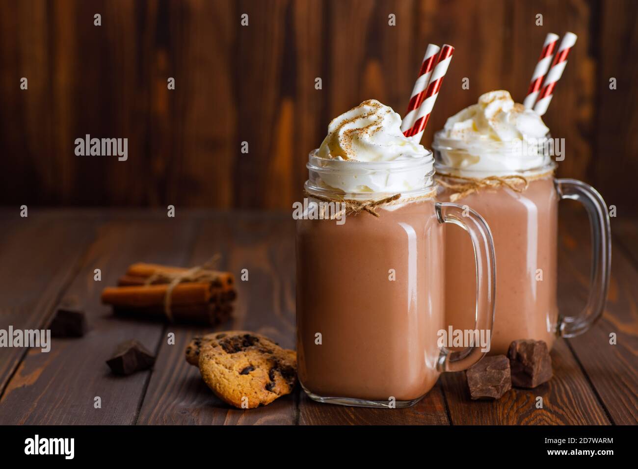 chocolate milkshake in mason jar Stock Photo