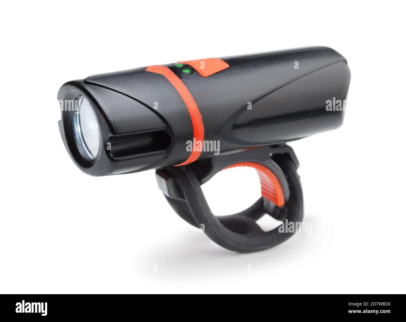 Front plastic bicycle light isolated on white. Stock Photo