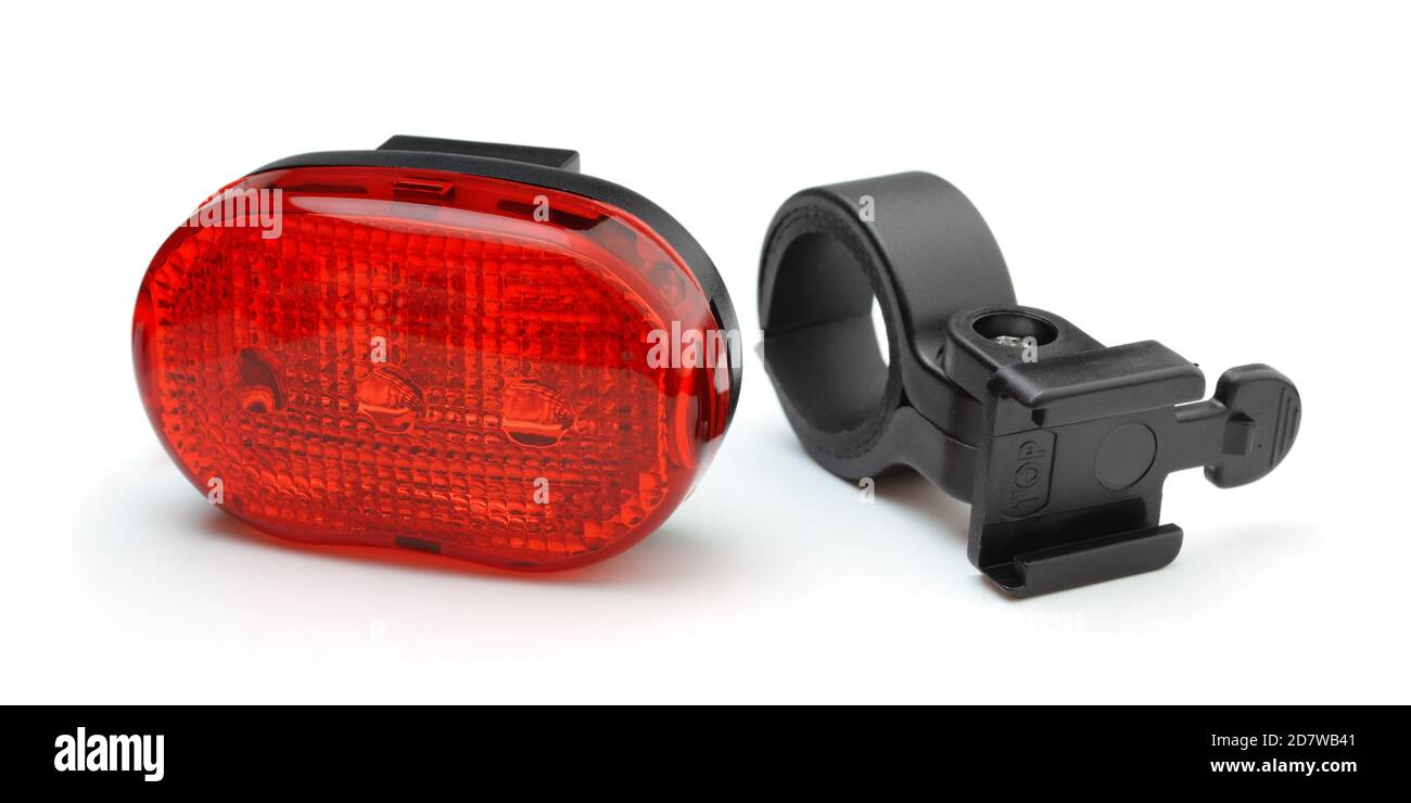 Tail plastic bicycle light isolated on white. Stock Photo