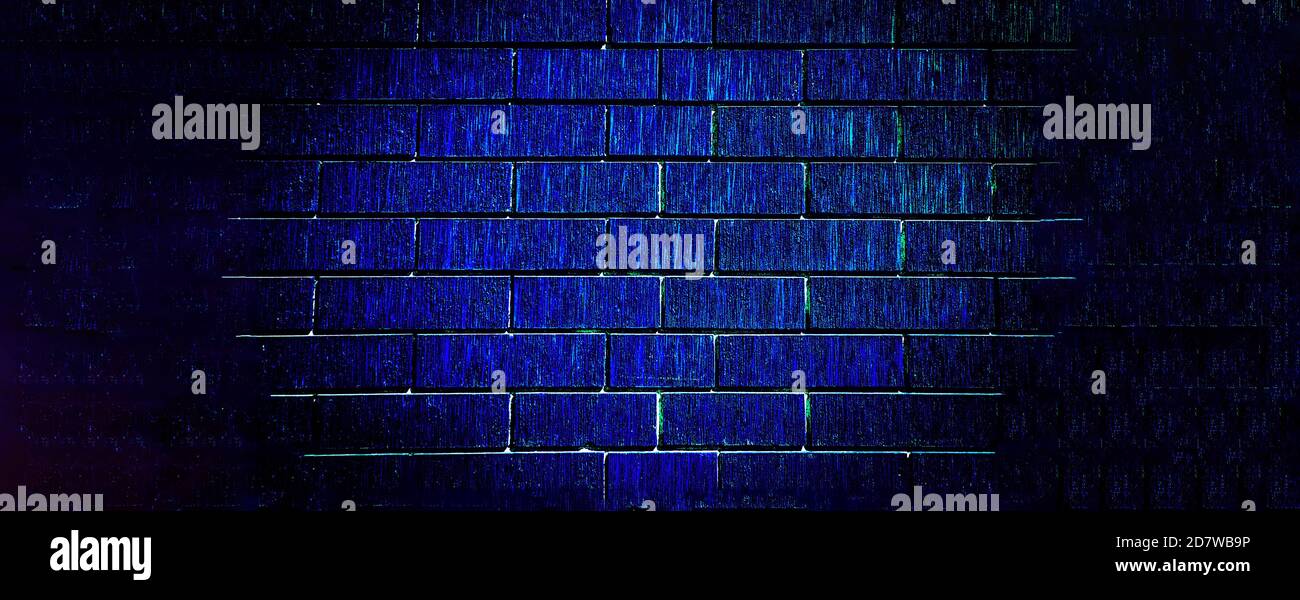 blue brick wall for background or texture. web panorama banner with ...