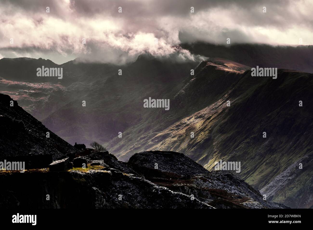 Dinorwic Quarry in stormy sky Stock Photo Alamy