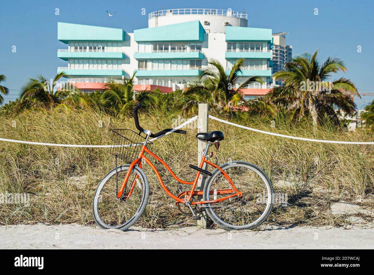 Miami Beach Florida,Atlantic Ocean shore,bicycle bike condominium building residences, Stock Photo