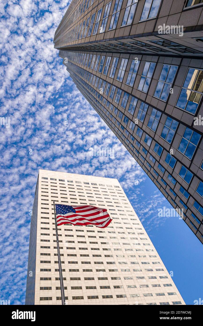 Miami Florida,Southeast Financial Center,high rise skyscraper skyscrapers building buildings Chopin Plaza US flag Stock Photo