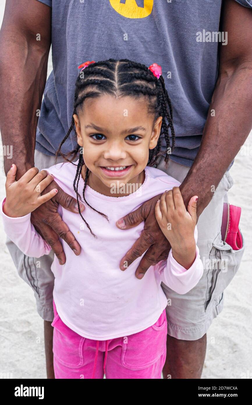 Miami Beach Florida,Ocean Drive,FabFest Taste of the Beach,food festival smiling smiles Black African girl parent, Stock Photo