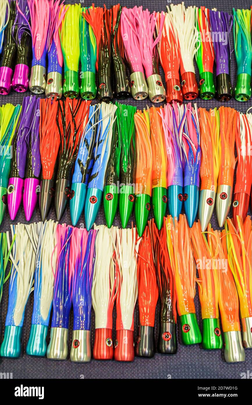 Florida,Miami Beach Convention Center,centre,International Boat Show exhibitors big game fishing trolling lures, Stock Photo