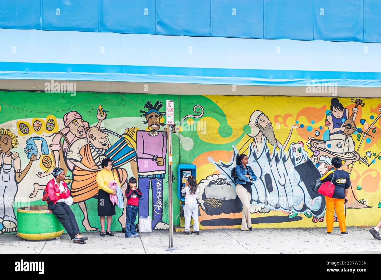 Miami Florida,Flagler Street bus stop,mural public art artwork painting, Stock Photo