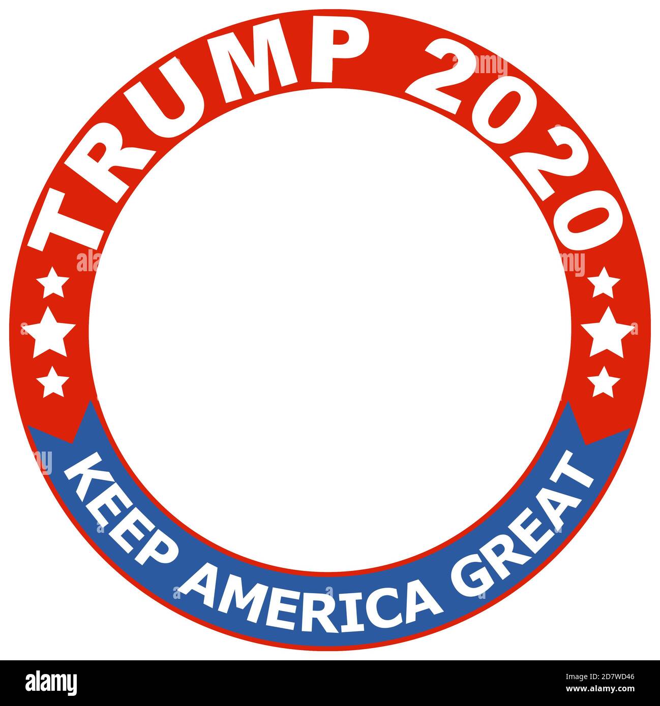 Trump 2020 round circle seal frame, Keep America Great red blue vote slogan, voting election for president, politics, political campaign, graphic illu Stock Photo