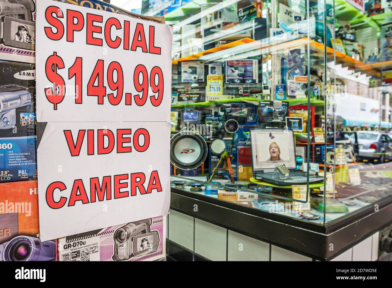 Miami Florida,Flagler Street electronics store entrance,special $149.99 Video Camera, Stock Photo