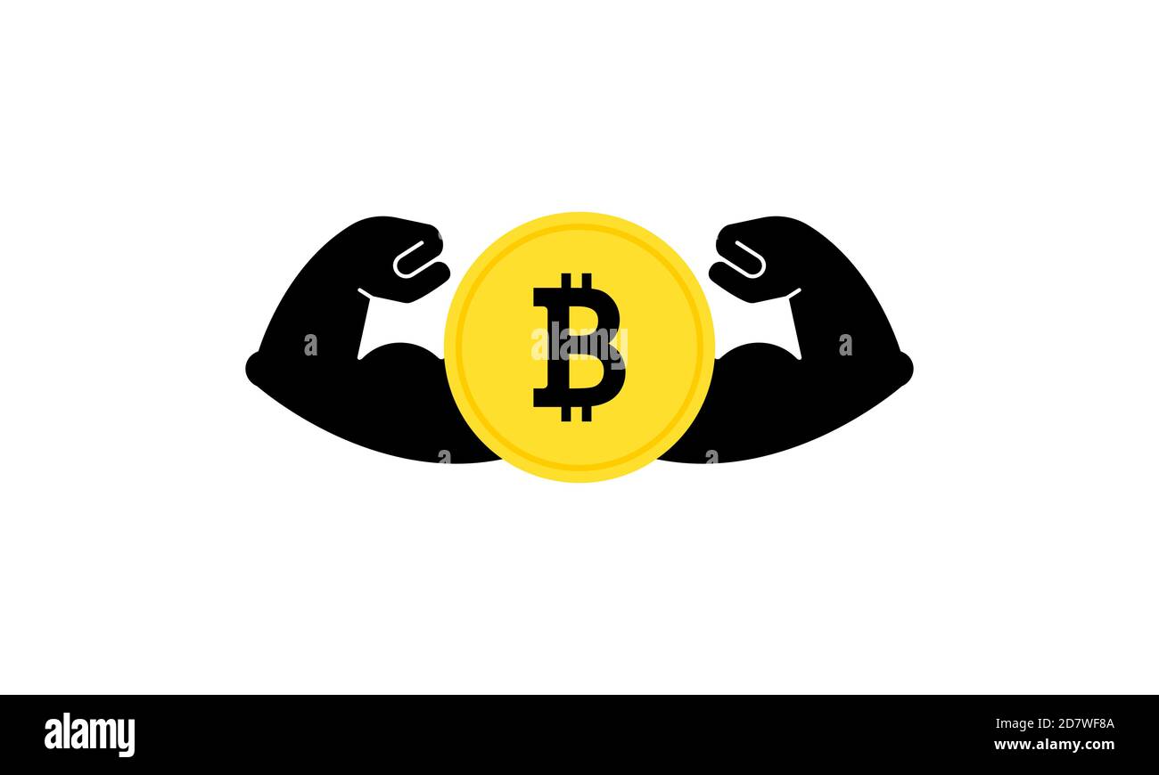 Strong bitcoin. Powerful cryptocurrency. Banking. Vector on isolated white background. EPS 10 Stock Vector