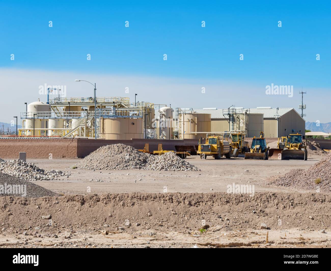 Sunny view of some Heavy equipment and a factory at Las Vegas, Nevada