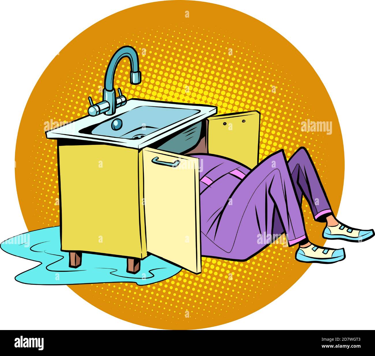 Plumber to repair the kitchen sink Stock Vector