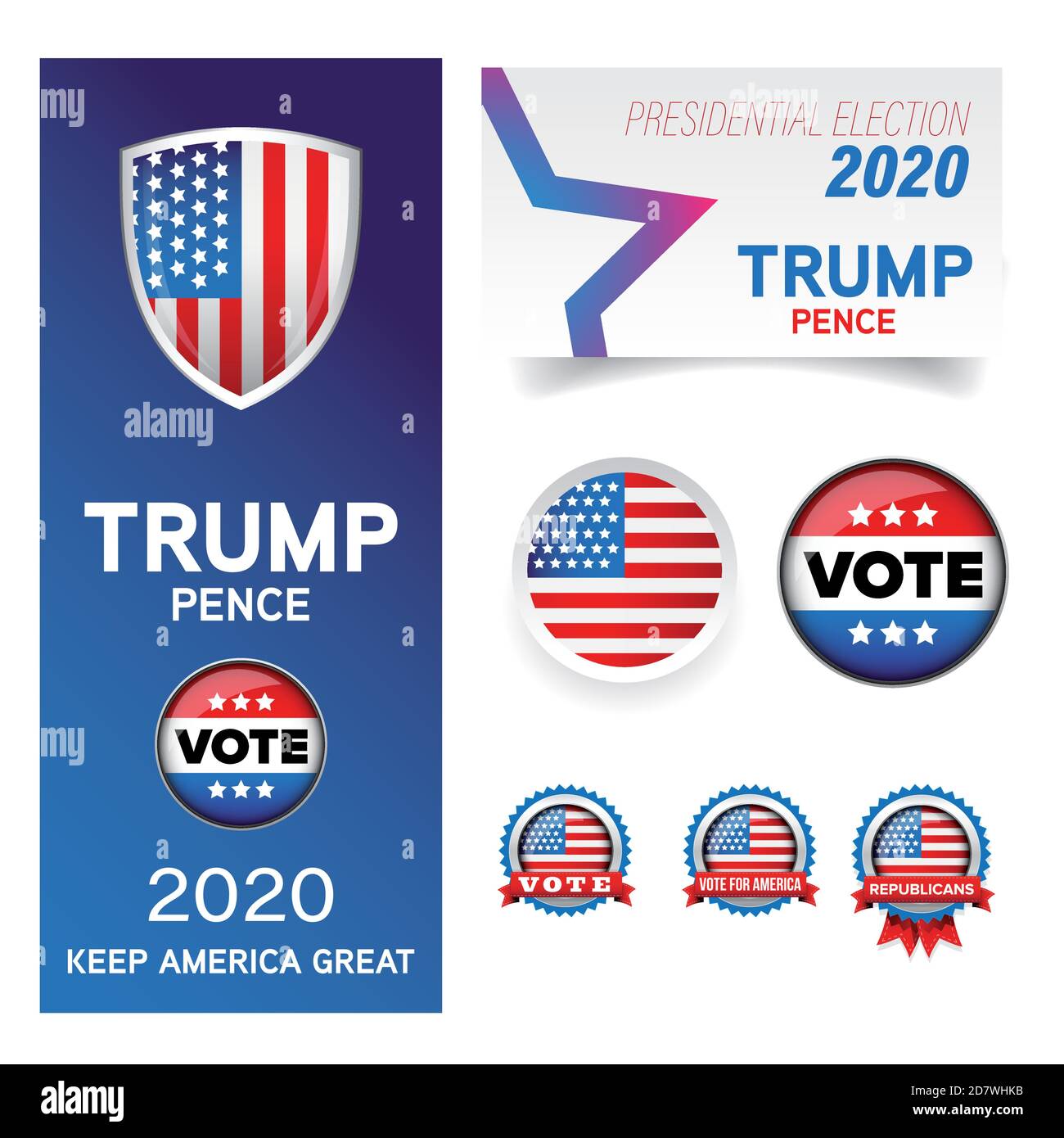 Presidential election Vote set Trump, Pence Stock Vector