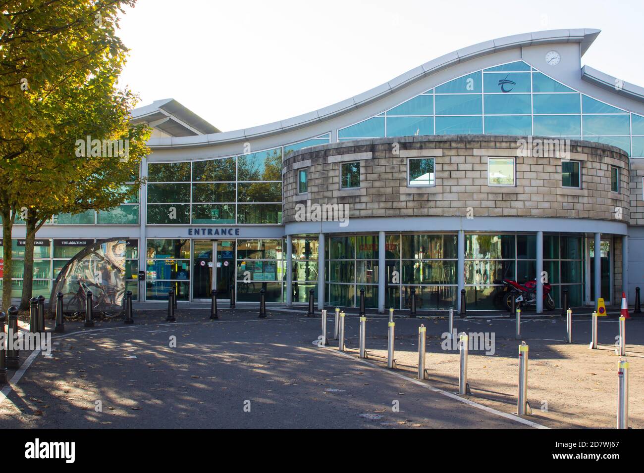 23 October 2020 The entrance to the modern Northern Ireland Railways station in Bangor County Down Stock Photo