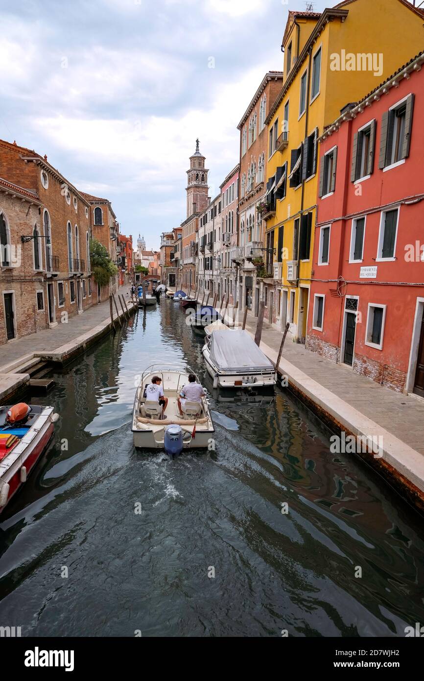 People on a Recreational Boat in a Beautiful Small Canal with ...