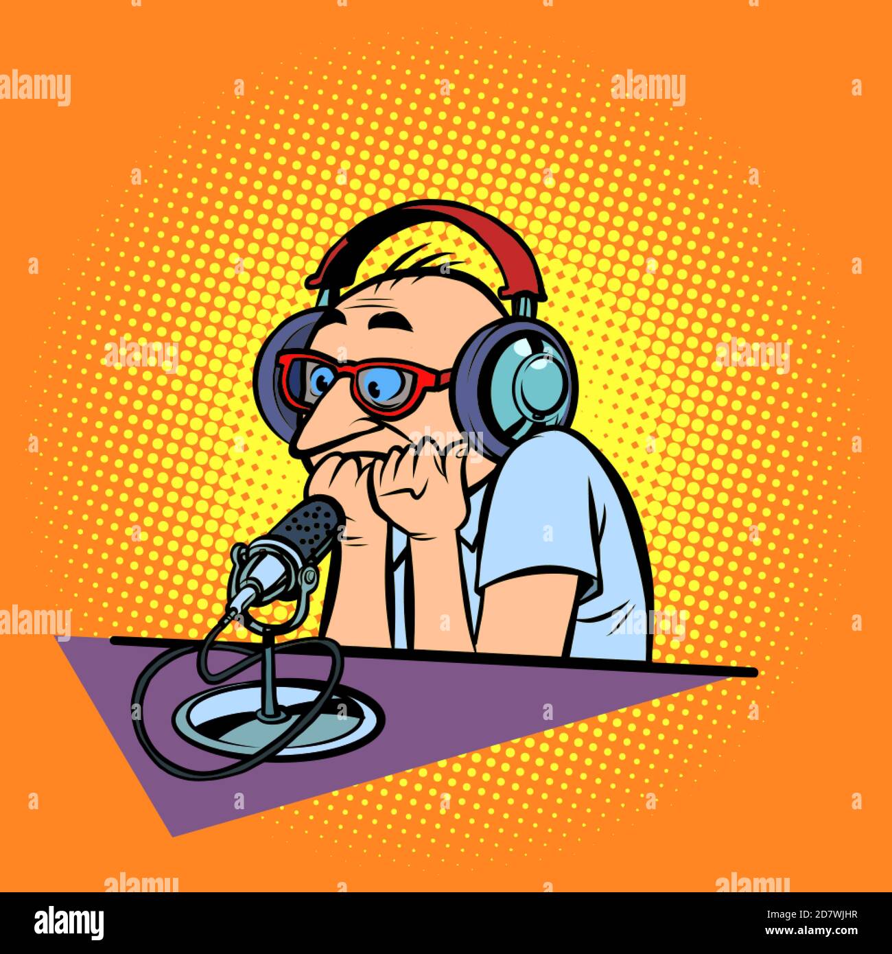 emotional radio podcaster male sports commentator Stock Vector