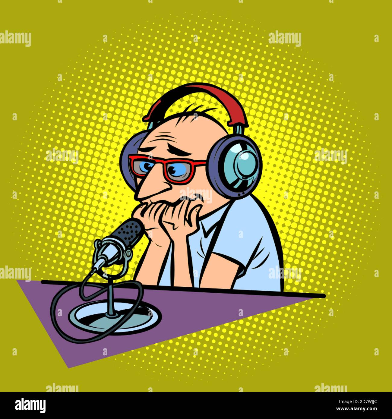 emotional radio podcaster male sports commentator Stock Vector