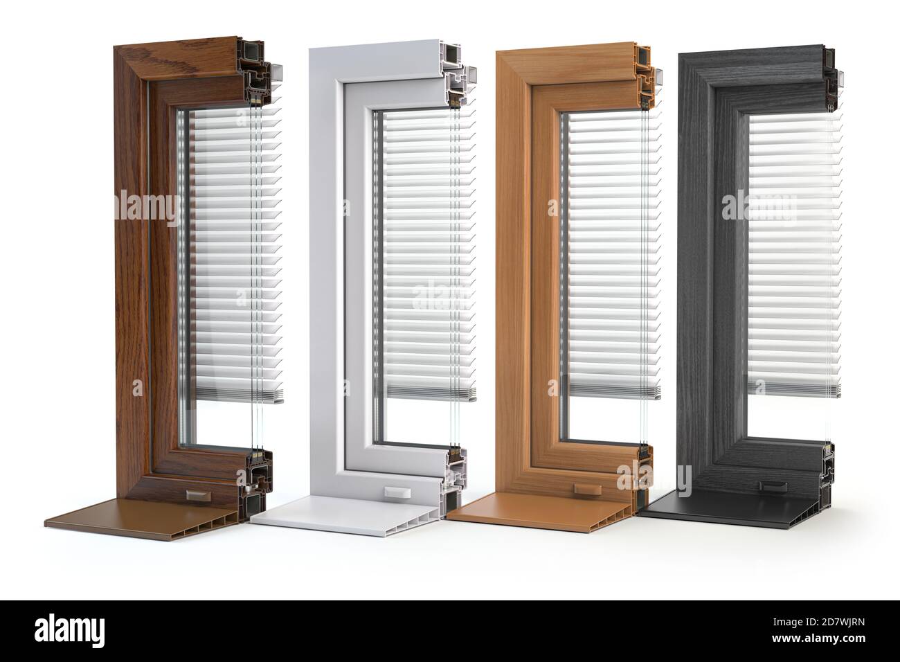 Samples of plastic window profiles PVC of different colors in section ...