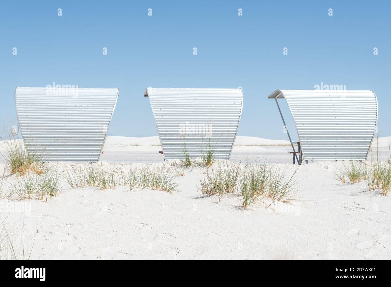 White Sands National Park picnic shelters near Alamogordo, New Mexico, USA. Stock Photo