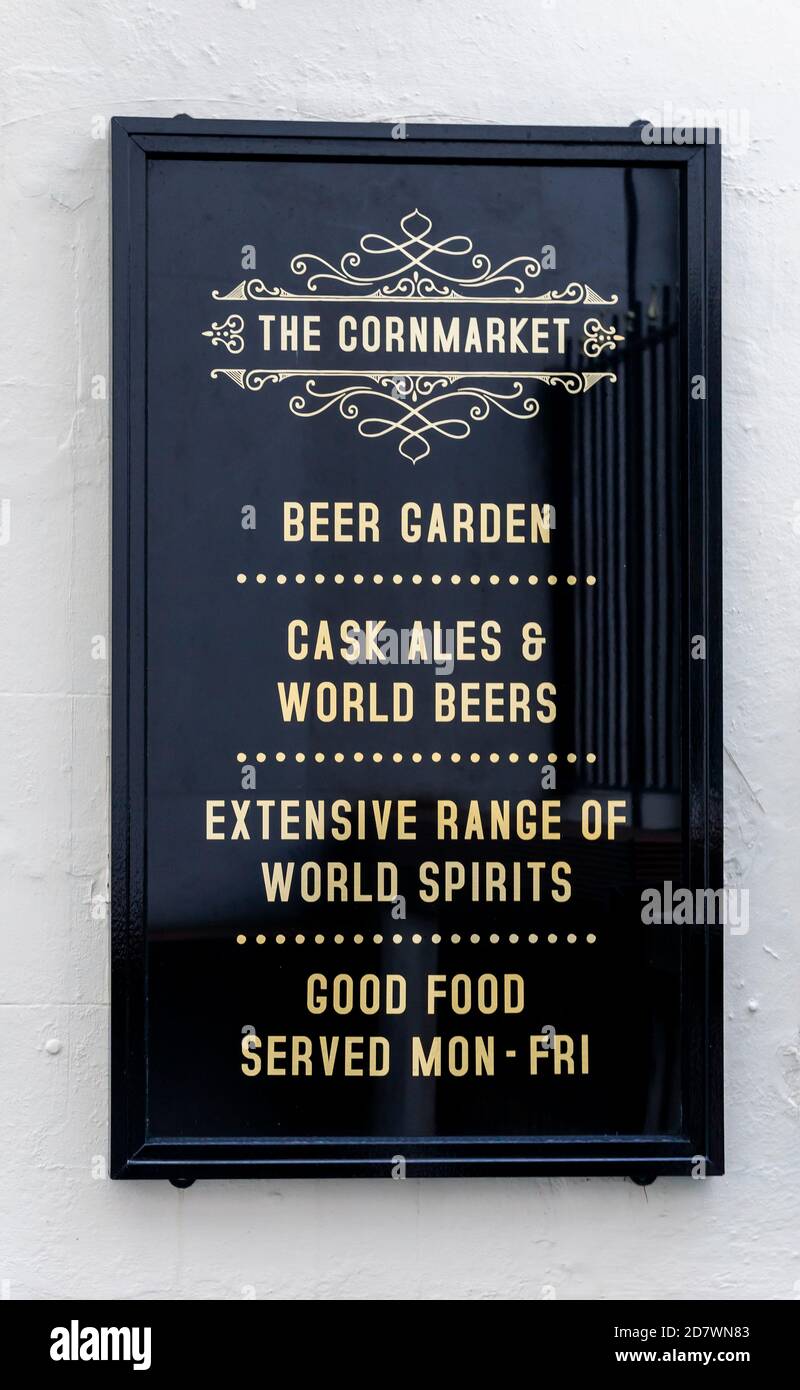 Entrance sign at The Cornmarket pub and bistro in the city centre of Liverpool Stock Photo