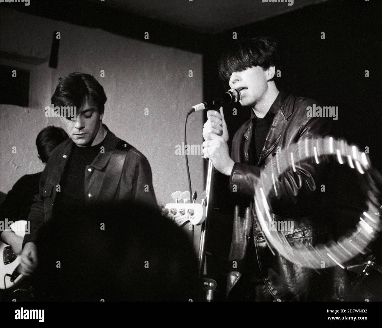 Bobby Gillespie, Robert Young and Paul Harte of Primal Scream performing at Division One, Wellhead Inn, Wendover, England, 20th September 1986. Stock Photo