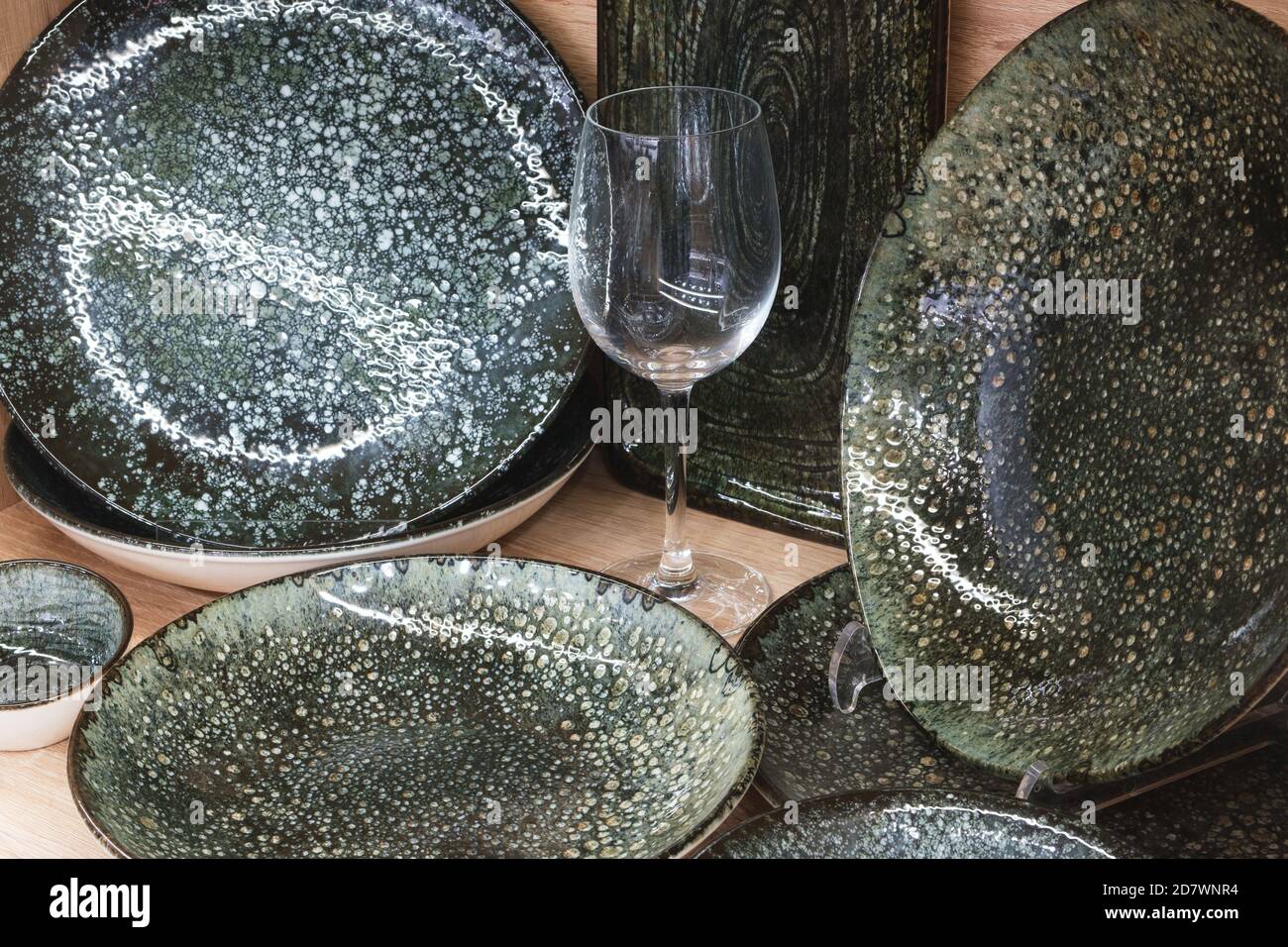dishes utensils on a brown background Stock Photo