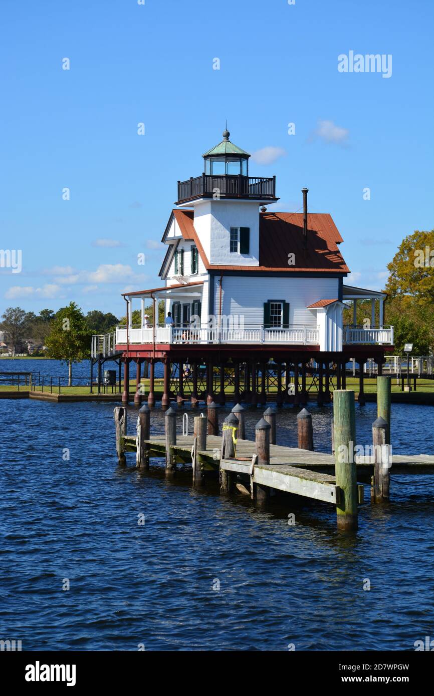 The Roanoke River Lighthouse, built 1886, was originally located in the Albemarle Sound at the mouth of the river before moving to Edenton Bay in 2007 Stock Photo