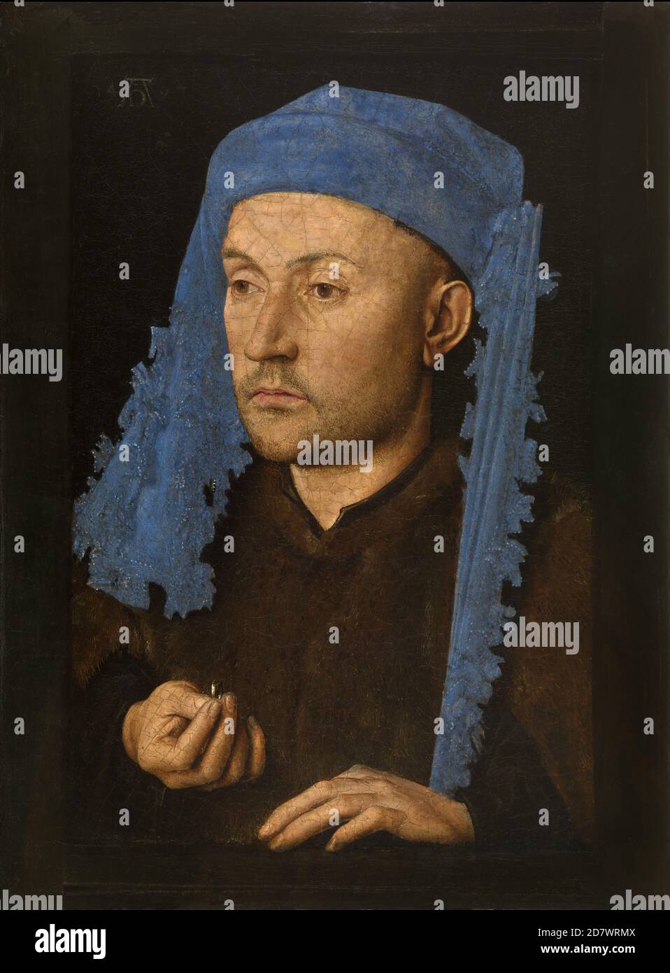 Title: Portrait of a man with a blue chaperon Creator: Jan van Eyck Date: 1429 Medium: oil on wood Dimensions: 22 x 17 cm Location: Brukenthal National Museum Stock Photo
