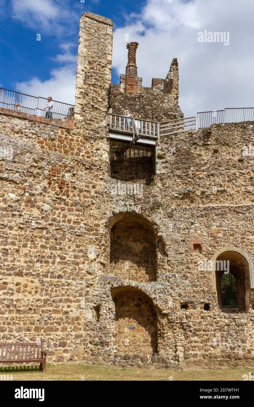 Close up of a tower of Framlingham Castle, Suffolk, UK showing the walls walkway. Stock Photo