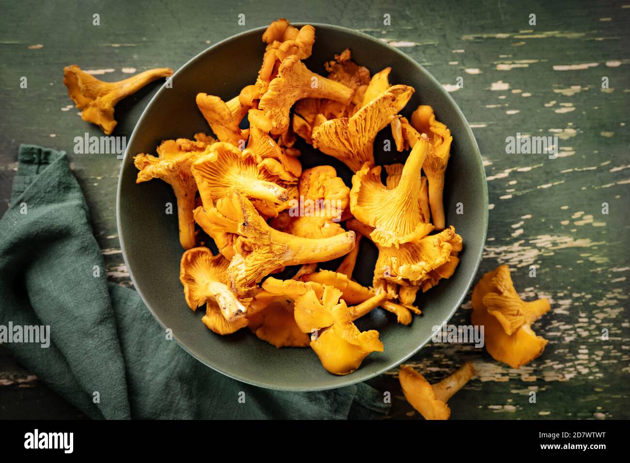 Close up of a plate with chanterelles mashrooms Stock Photo