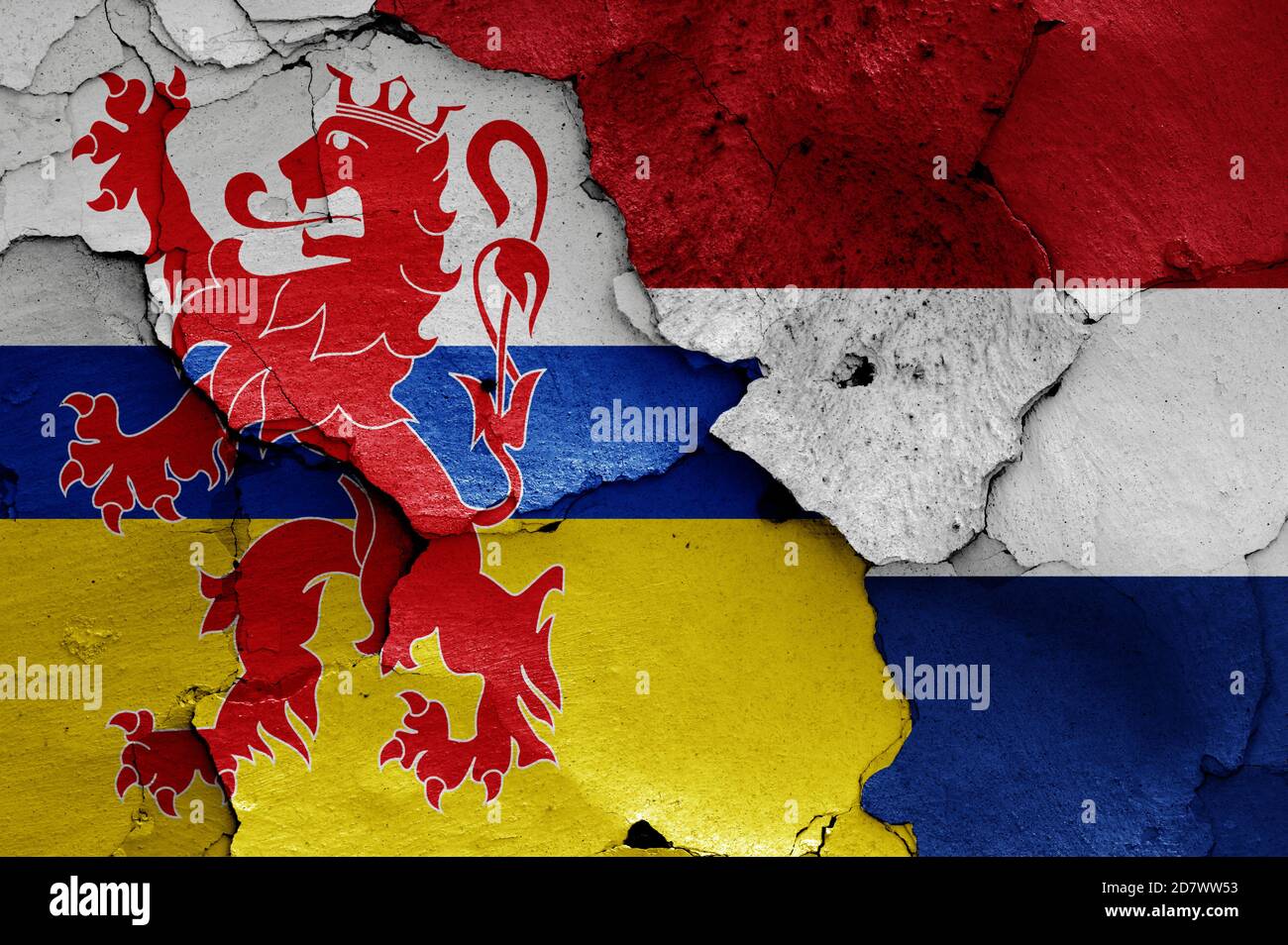 flags of Limburg and Netherlands painted on cracked wall Stock Photo ...