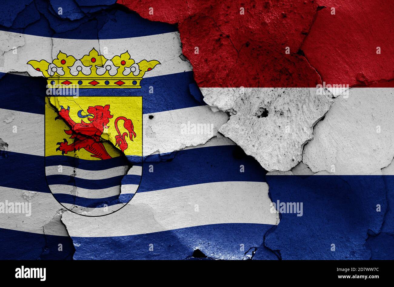 flags of Zeeland and Netherlands painted on cracked wall Stock Photo ...