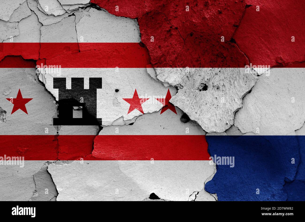 flags of Drenthe and Netherlands painted on cracked wall Stock Photo ...