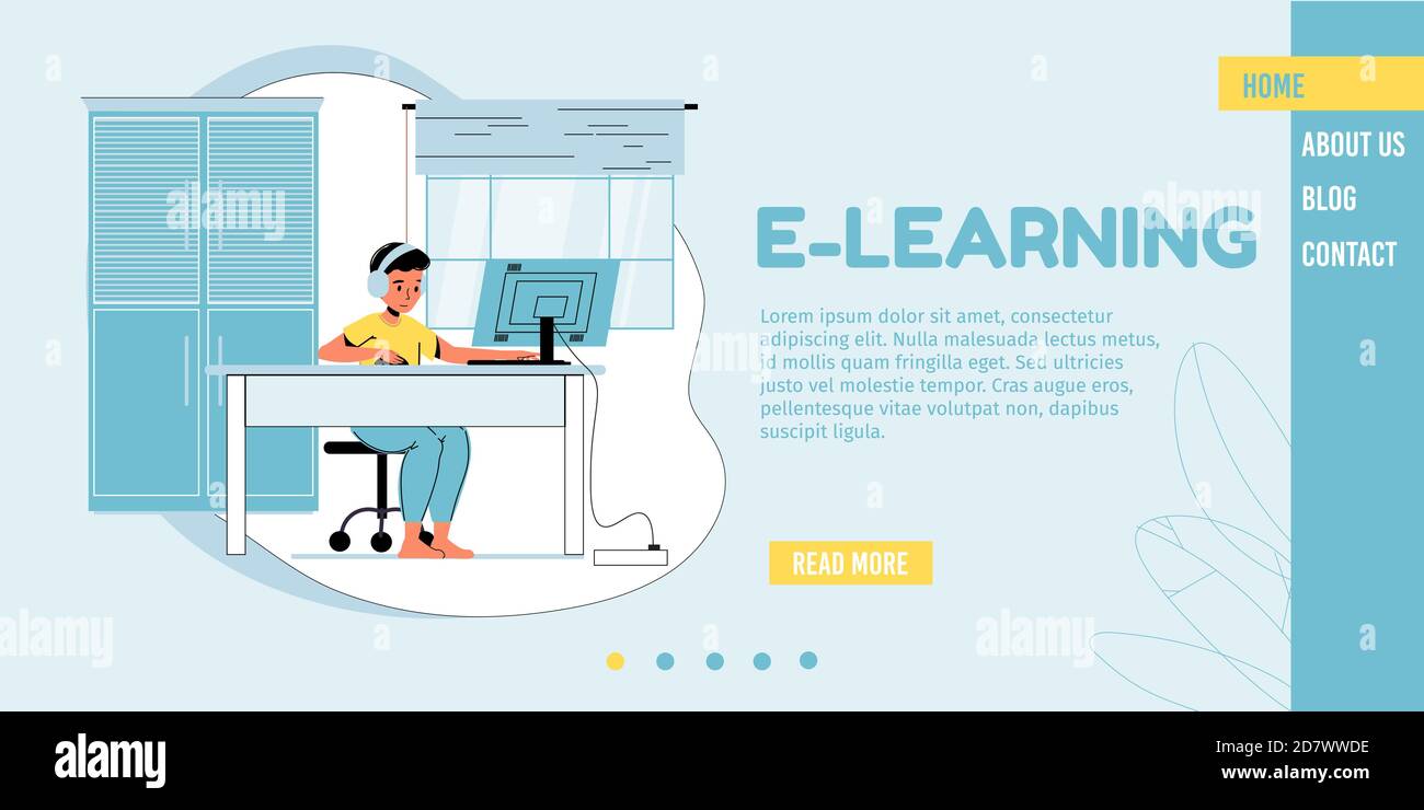E-learning, remote study for children landing page Stock Vector