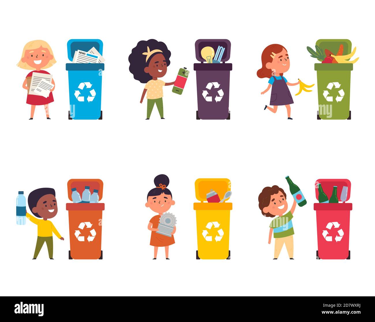 Group of happy children collect waste Stock Vector