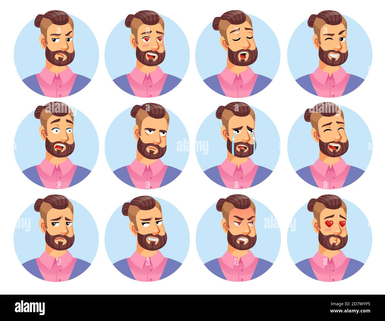 Different man facial positive negative expression Stock Vector