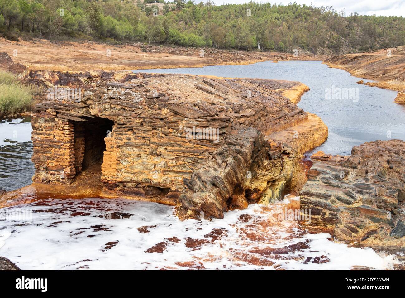 Old watermill in the Rio Tinto river in Huelva, Andalusia, Spain Stock Photo