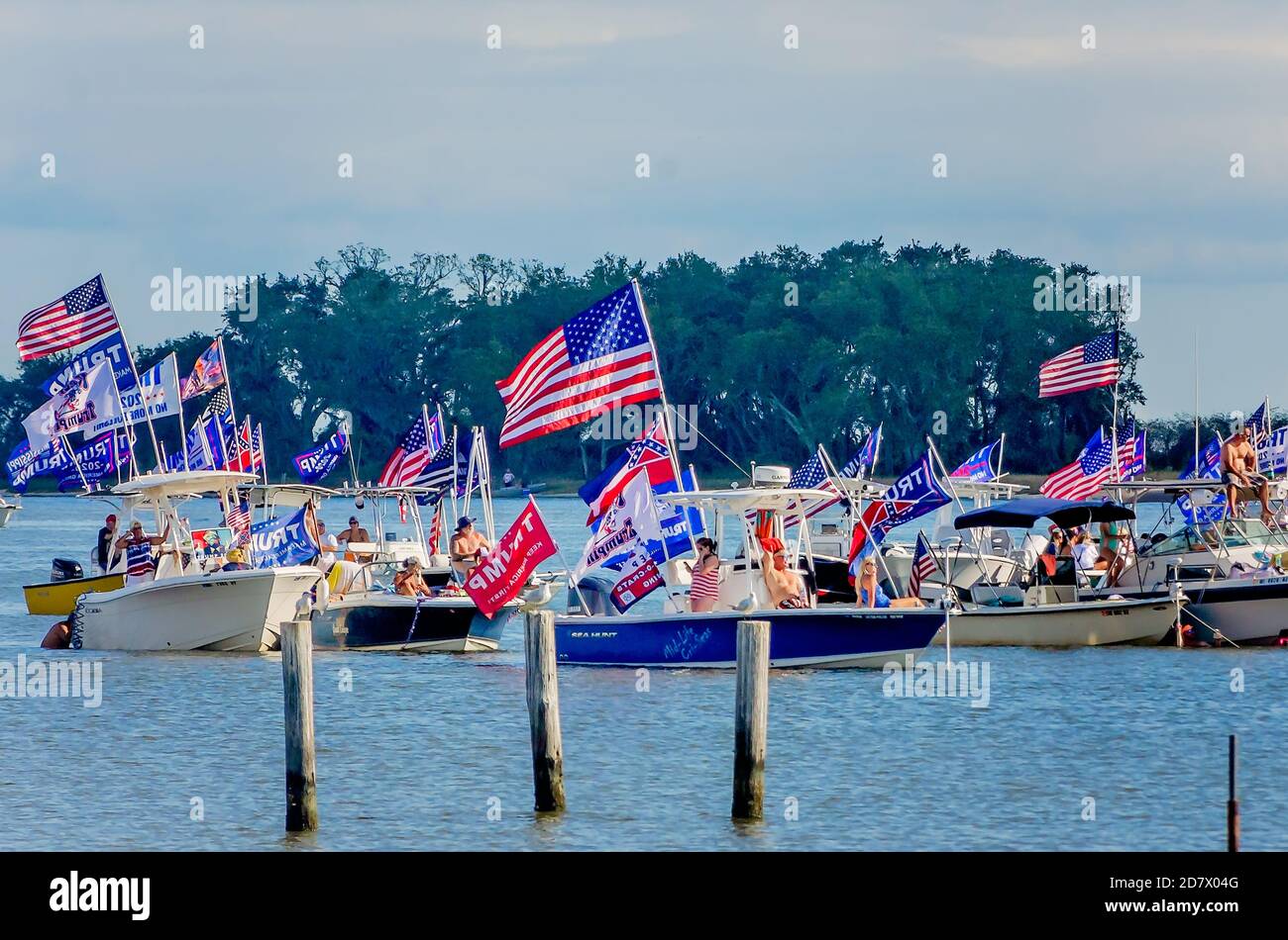 Members of Mississippi Boaters for Trump participate in “Trumptoberfest,” Oct. 24, 2020, in Biloxi, Mississippi. Stock Photo