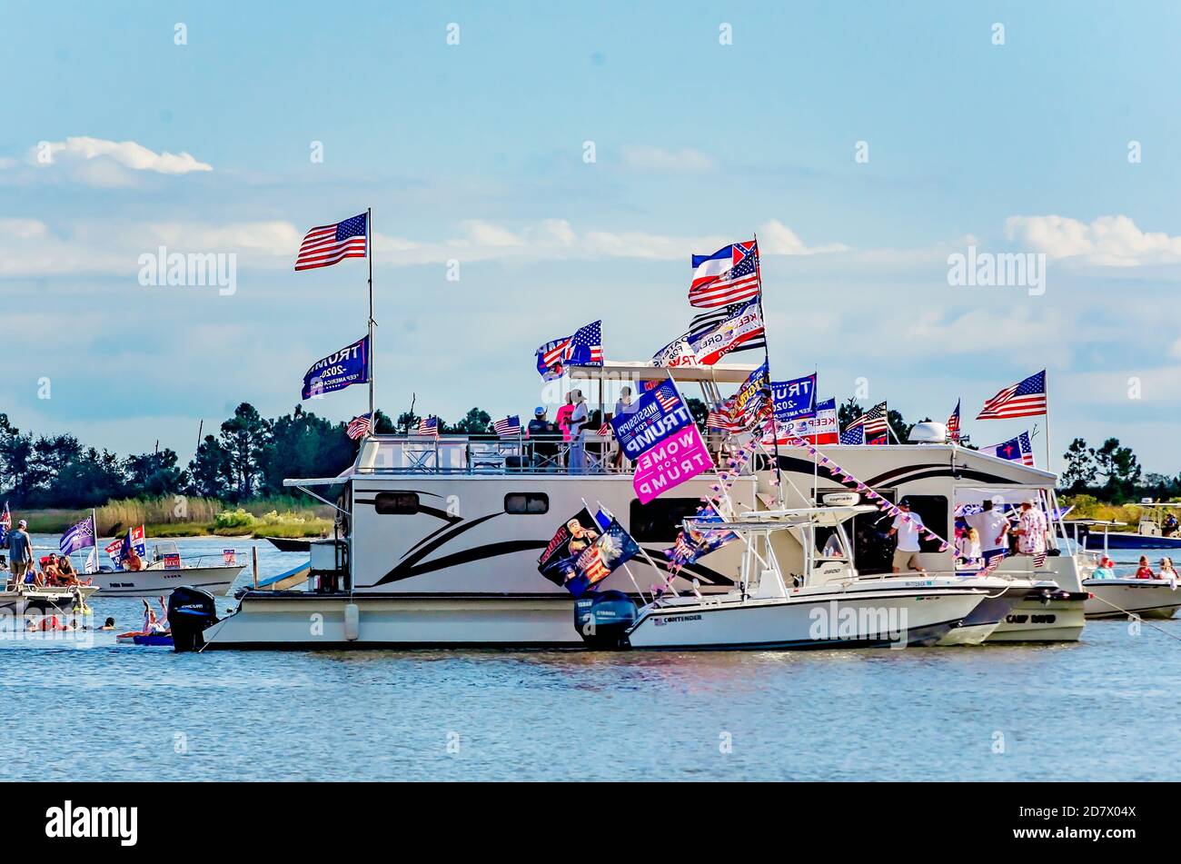 Members of Mississippi Boaters for Trump participate in “Trumptoberfest,” Oct. 24, 2020, in Biloxi, Mississippi. Stock Photo