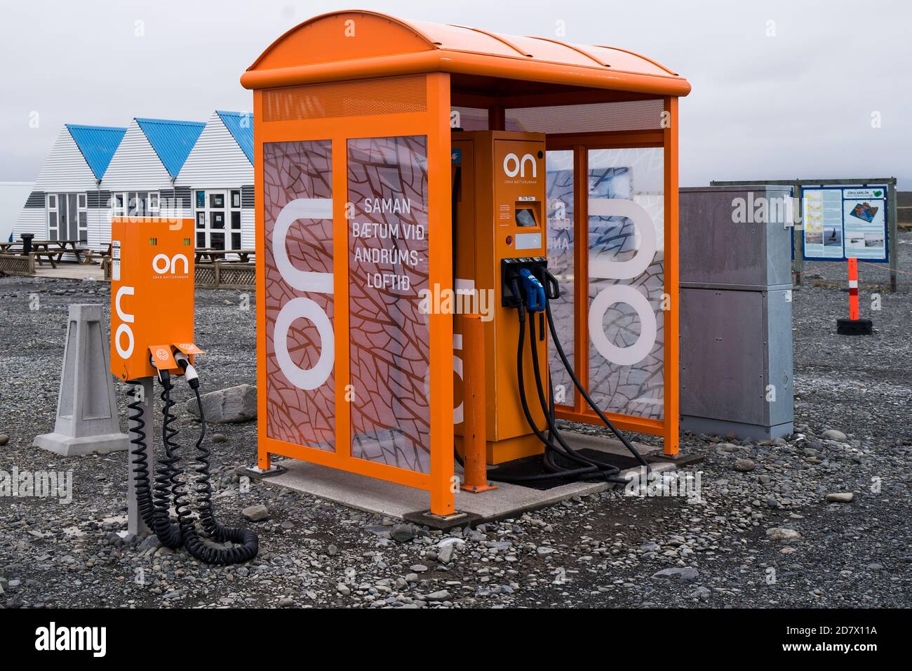 Iceland April 22, 2019 Electric Cars charging station In Iceland On