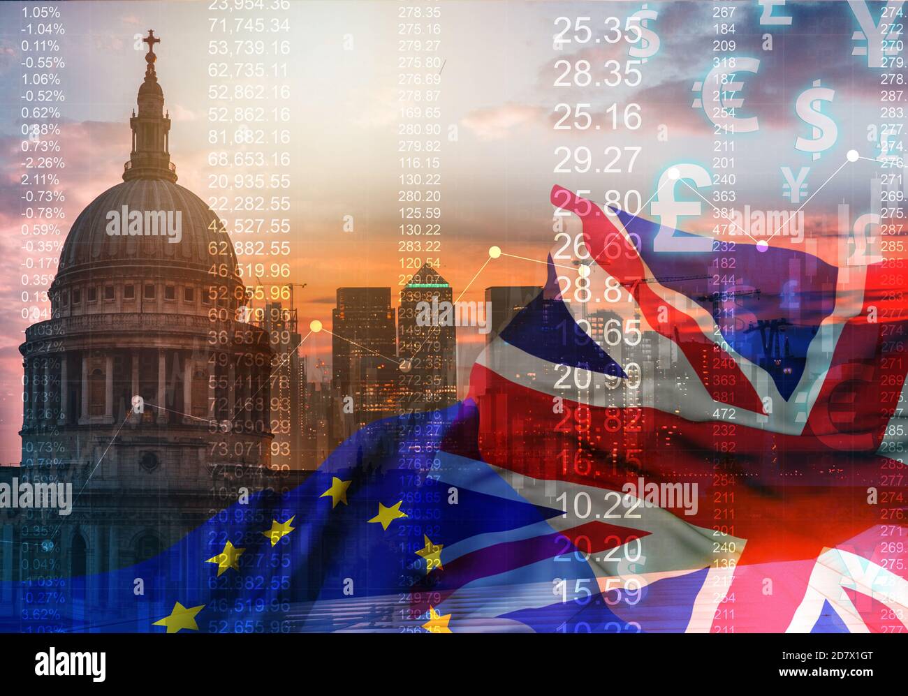 UK Stock graphic background on financial market trade chart Stock Photo