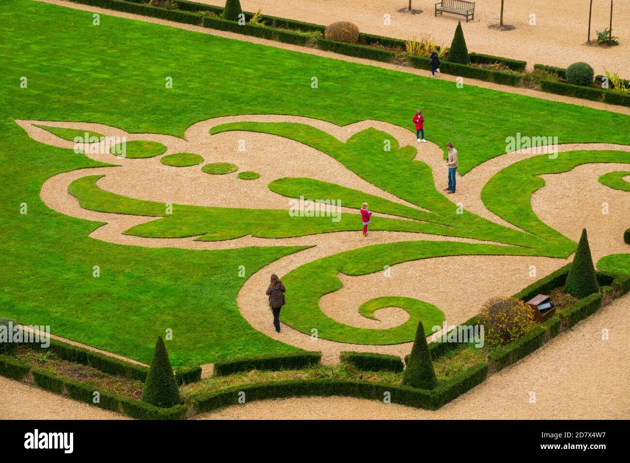 France,Loir-et-Cher (41), Chambord (UNESCO World Heritage), royal Renaissance chateau, formal gardens seen from the terrace, the lily flower is a symb Stock Photo