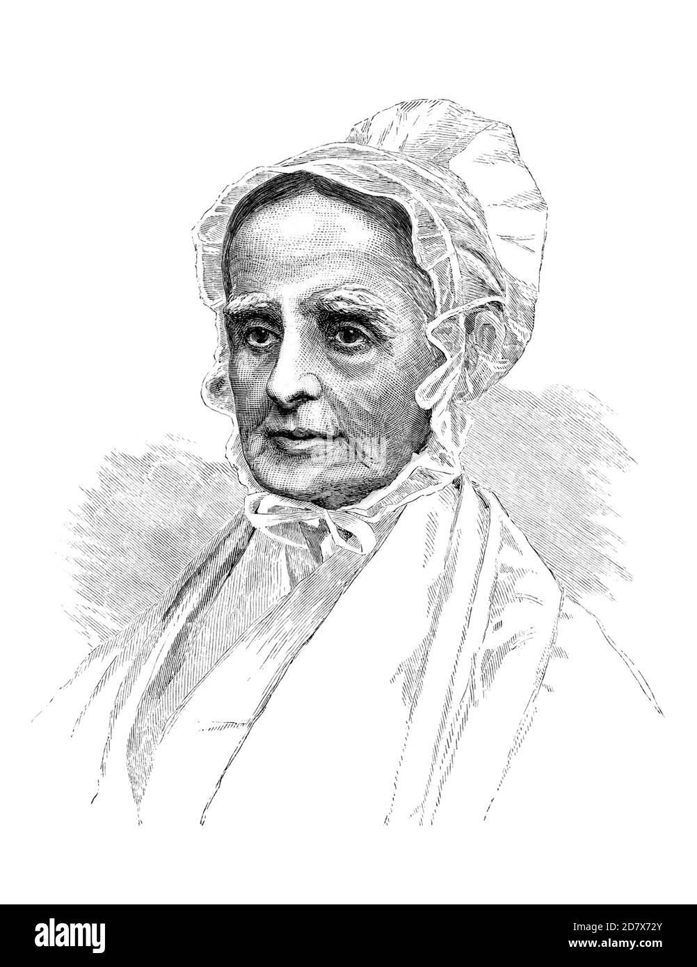 1870 c., USA : The american Quaker , abolitionist , Women's Rights activist and social reformer LUCRETIA MOTT ( born COFFIN , 1793 - 1880 ). Unknown engraver .- USA - ritratto - portrait  - RIFORMISTA - RIFORMISMO SOCIALE - FEMMINISTA - FEMINIST - ABOLIZIONISMO - ABOLIZIONISTA - ANTI-SCHIAVISMO - anti schiavismo - ANTI-SCHIAVISTA  - cuffia - hat - cappello - older woman - donna anziana vecchia ---  Archivio GBB Stock Photo
