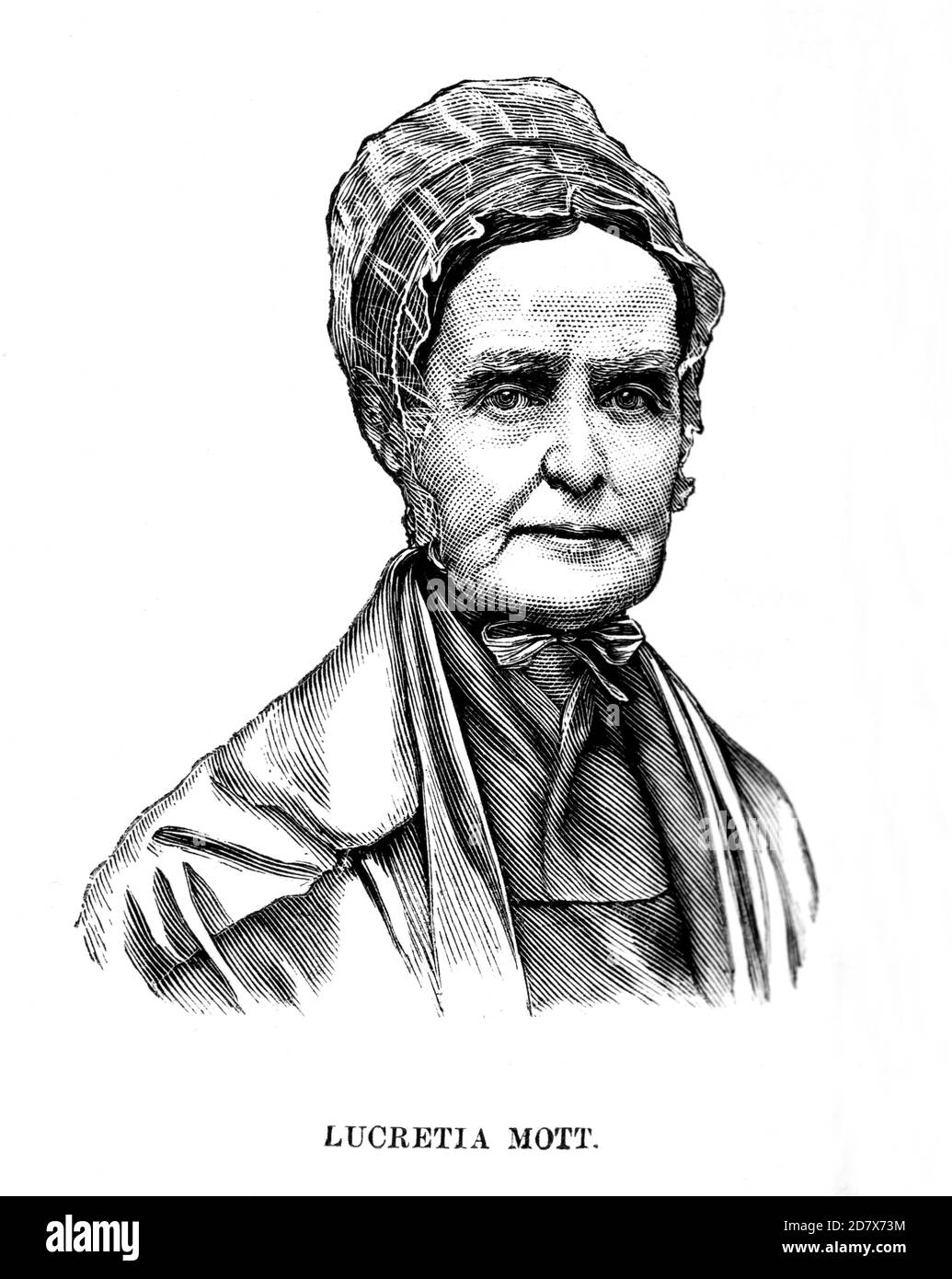 1872 c., USA : The american Quaker , abolitionist , Women's Rights activist and social reformer LUCRETIA MOTT ( born COFFIN , 1793 - 1880 ). Unknown engraver .- USA - ritratto - portrait  - RIFORMISTA - RIFORMISMO SOCIALE - FEMMINISTA - FEMINIST - ABOLIZIONISMO - ABOLIZIONISTA - ANTI-SCHIAVISMO - Antislavery movement - anti schiavismo - ANTI-SCHIAVISTA  - cuffia - hat - cappello - older woman - donna anziana vecchia ---  Archivio GBB Stock Photo