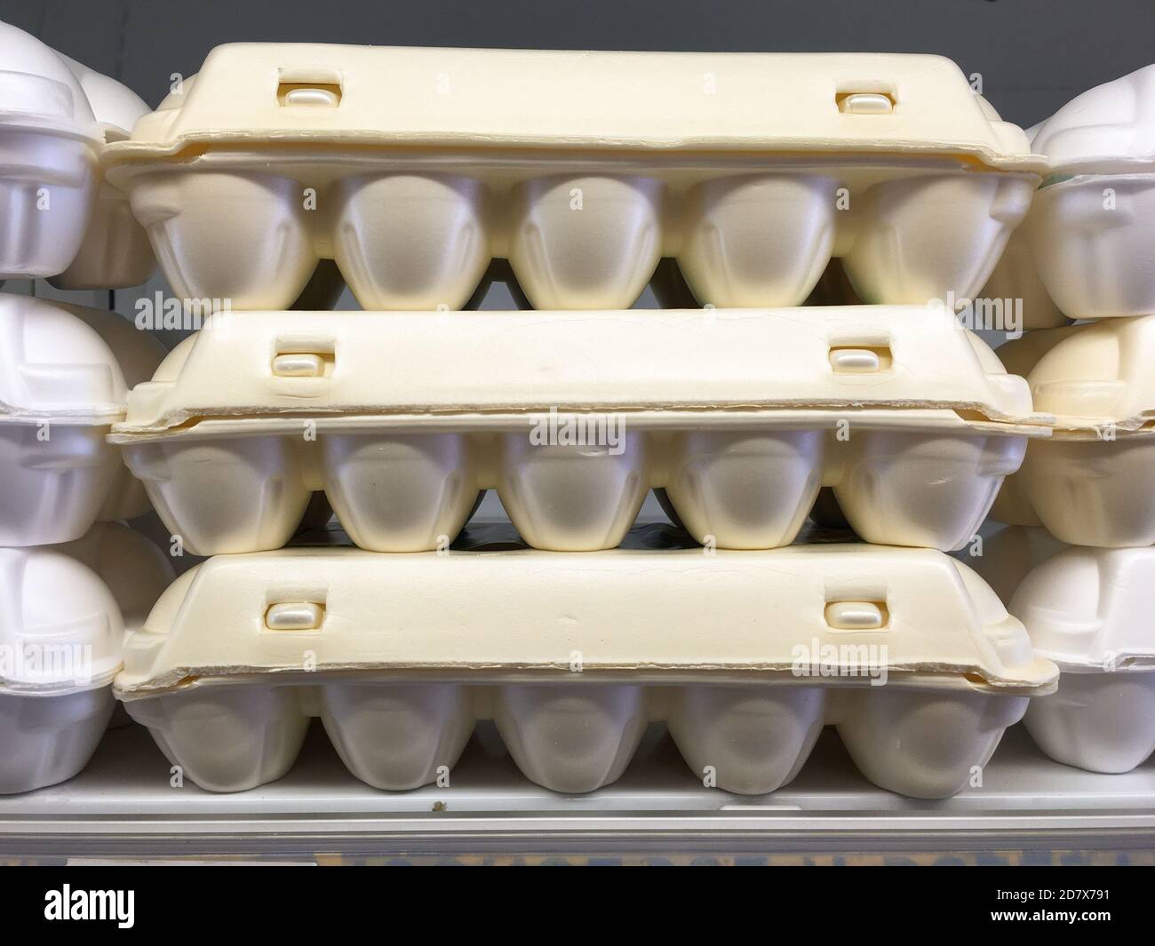 eggs on the counter in the store Stock Photo