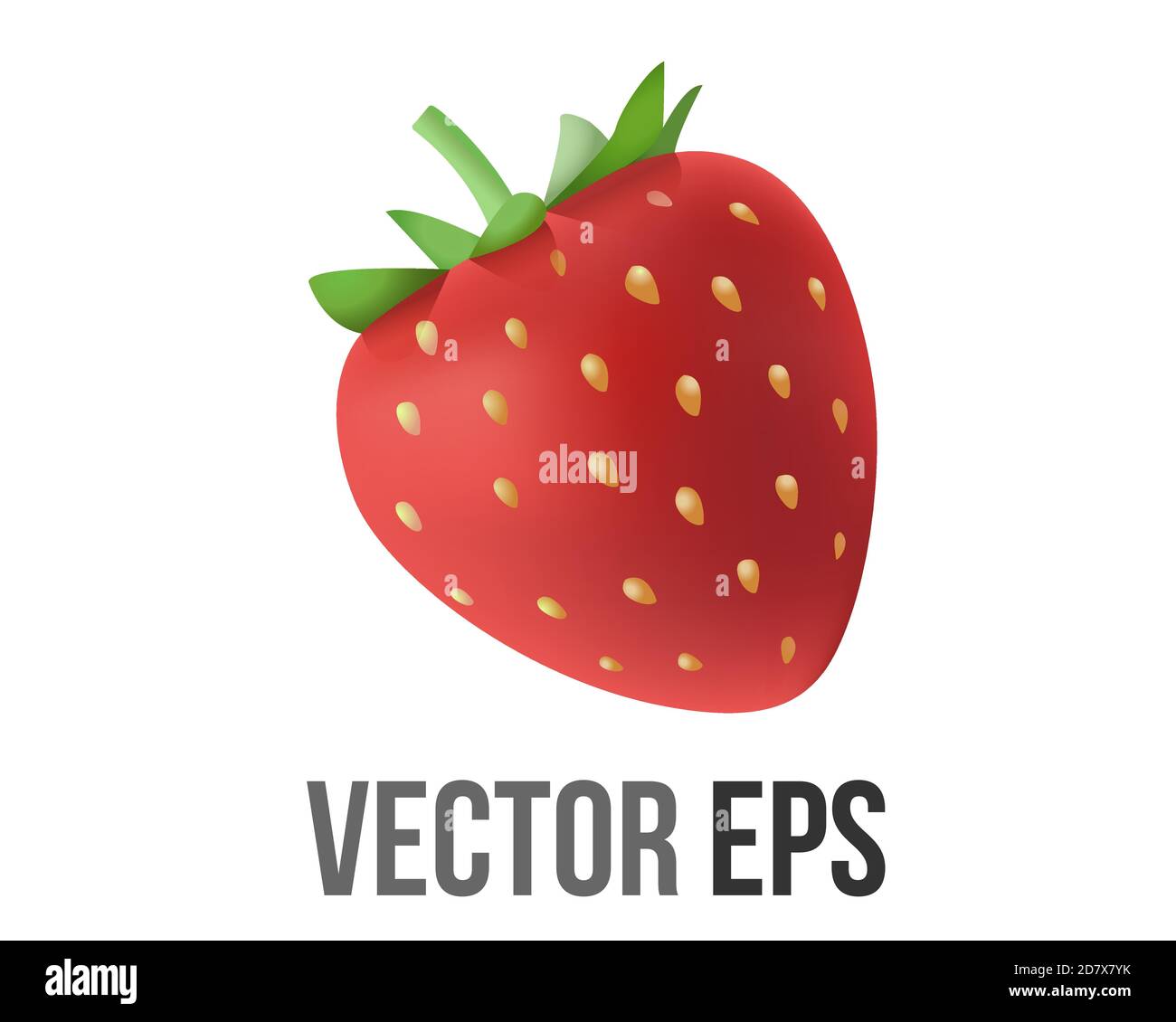 The isolated vector fruit of rich red strawberry dotted icon with seeds and crowned with green leaves Stock Vector