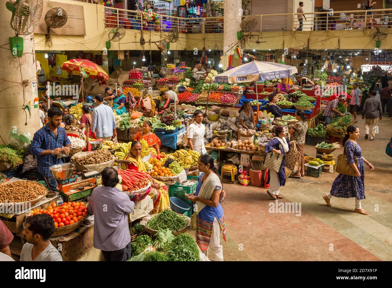 Colorful indian food market with fruits and vegetables in Panaji, Indi