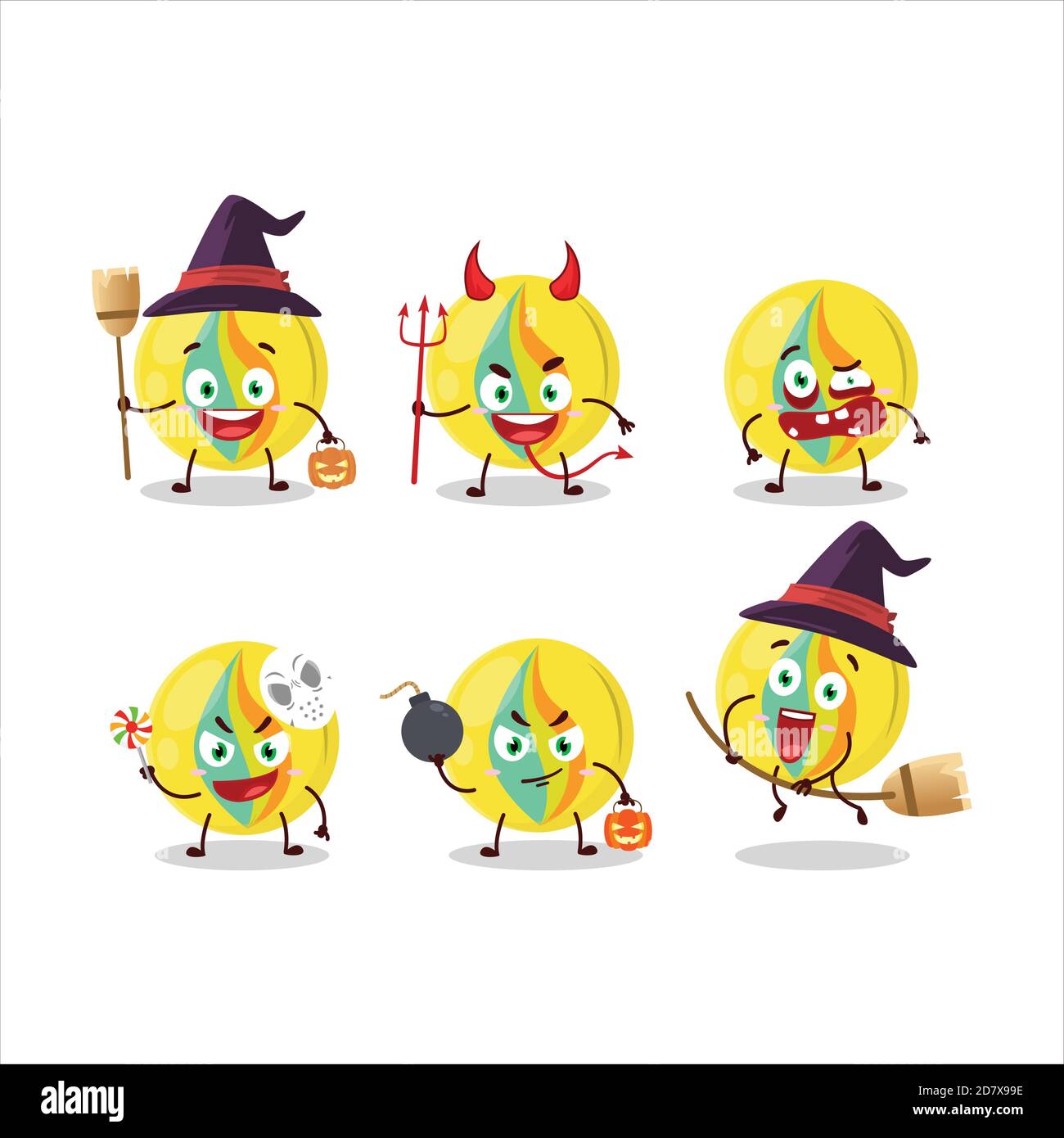 Halloween expression emoticons with cartoon character of yellow marbles ...